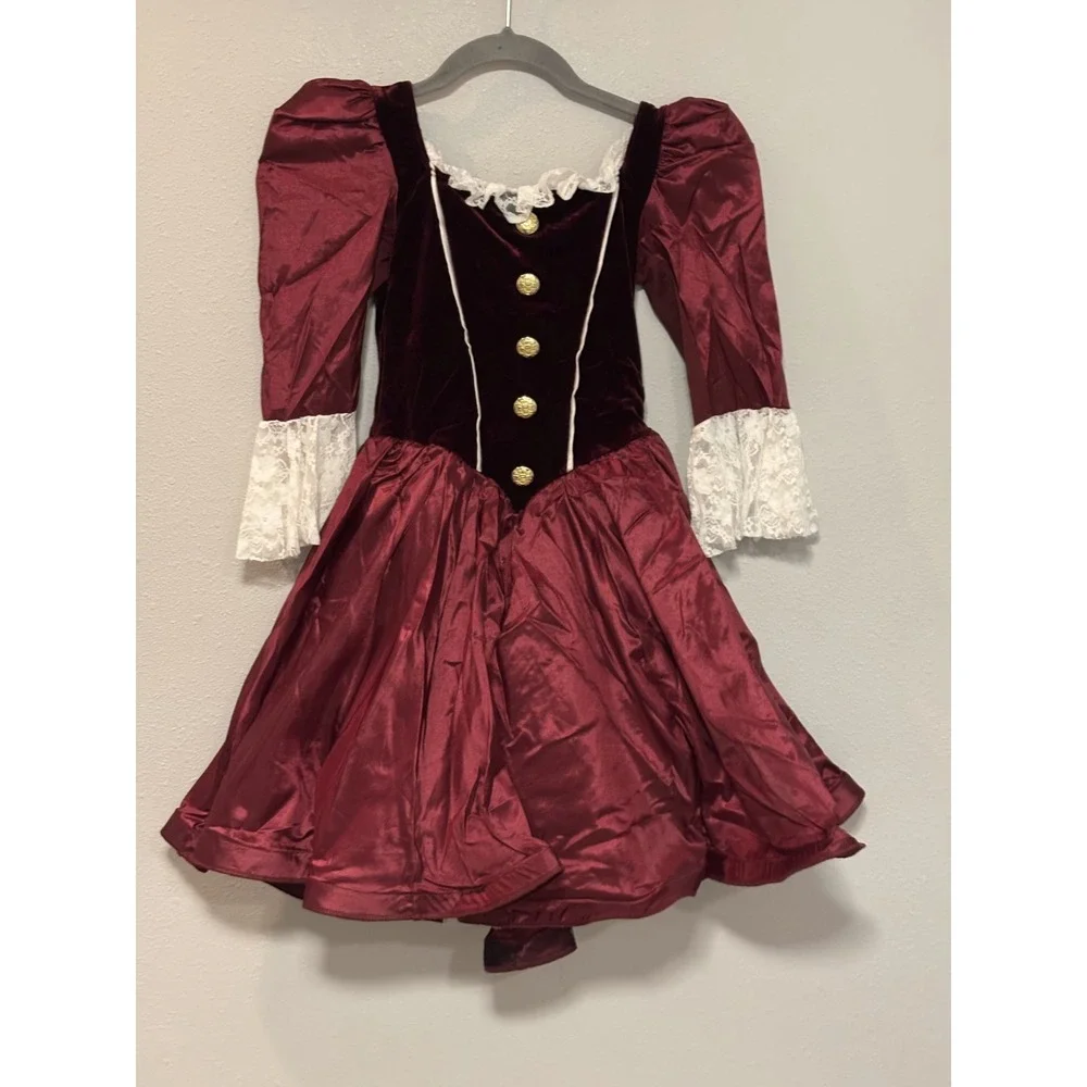 Weissman Dance Costume Dress Kids Large Burgundy Velvet Lace Trim Party Wear